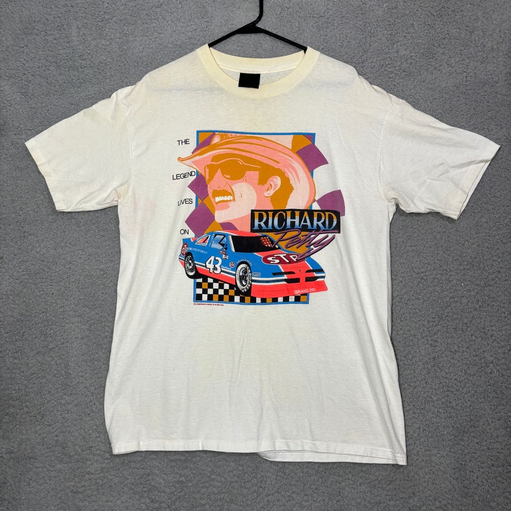 Vintage Richard Petty The Legend Lives On STP Racing T-Shirt White XL 1670‎